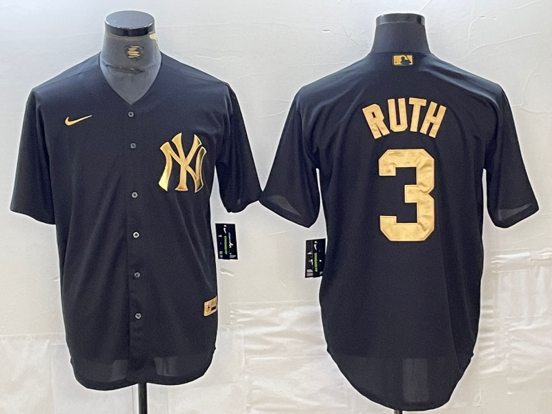Men's New York Yankees Babe Ruth #3 Black Limited Jersey